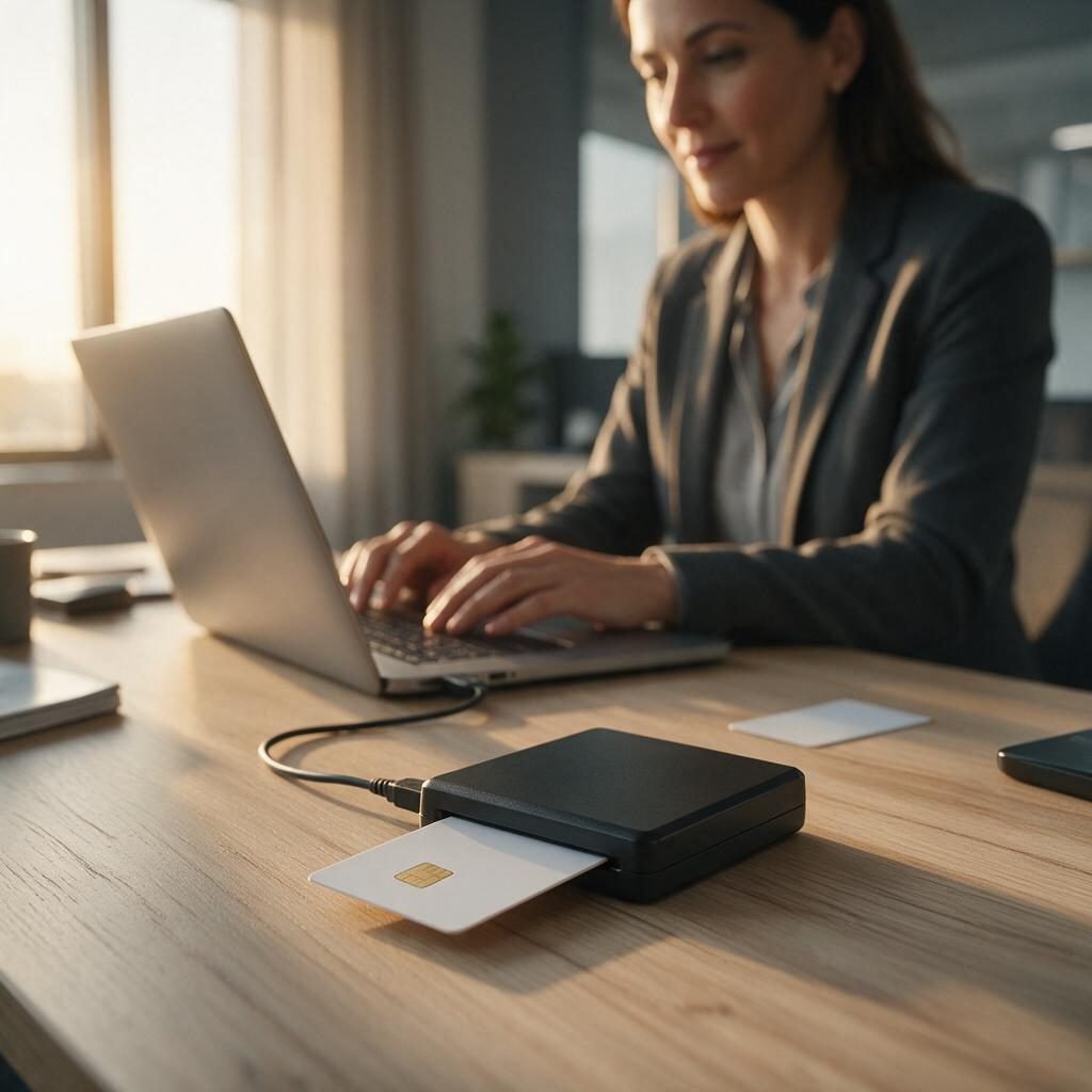 Certificado digital A3: cartão com chip inserido no leitor conectado ao notebook